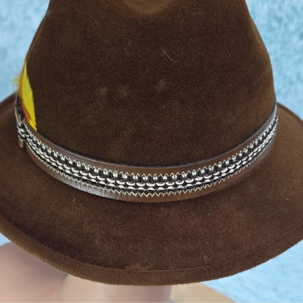 Stetson Mallory 4X Beaver Brown Western Hat Double D Pinch Fedora Feather